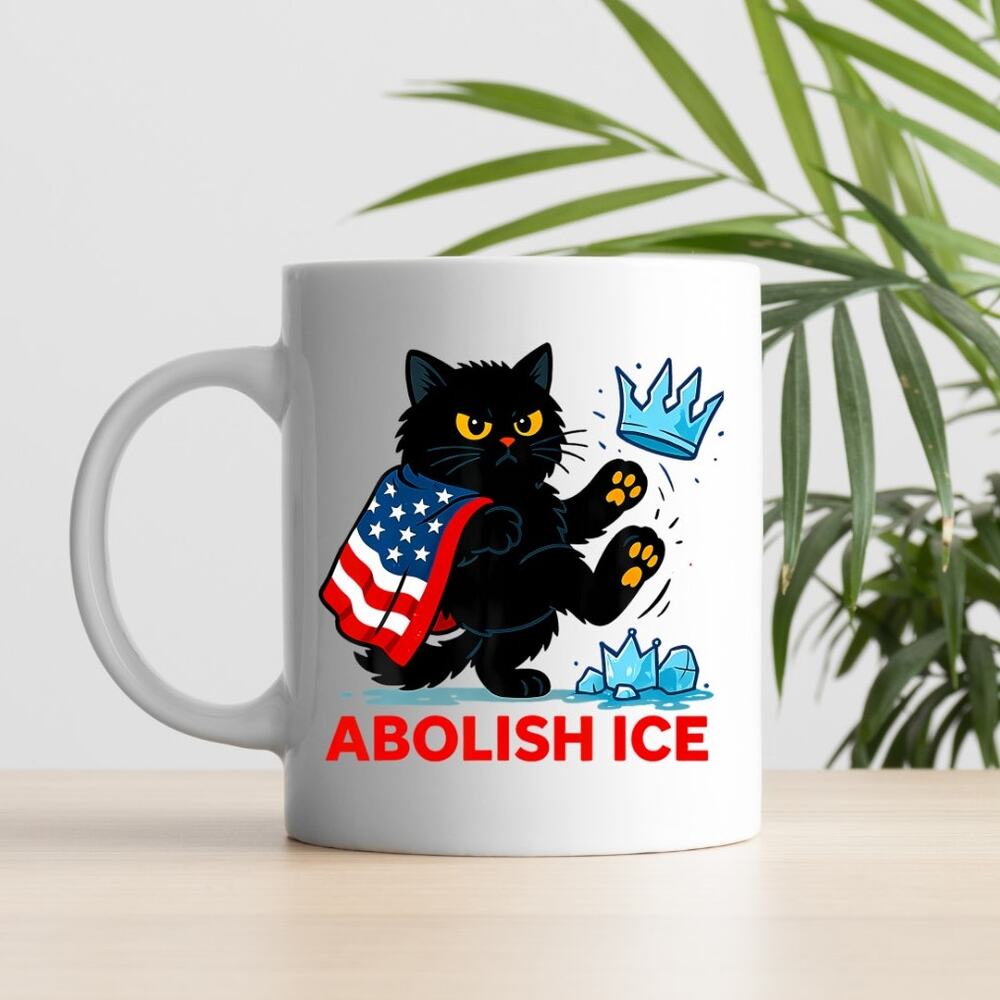 Abolish ICE Black Cat 15 oz Coffee Mug Statue of Liberty Freedom A9